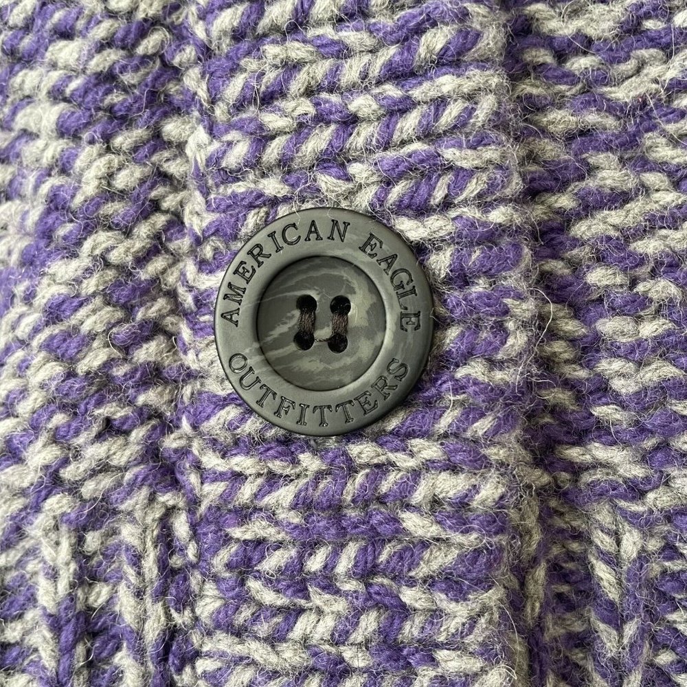 American Eagle Sweater Womens Small Purple Gray Button Cardigan Pockets Cozy - Picture 5 of 9
